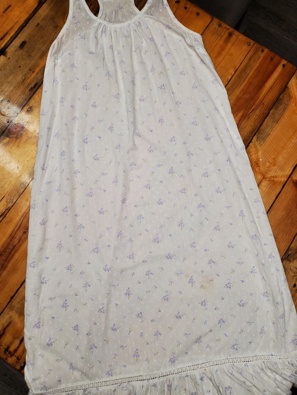 Antibes Blanc Womens M Maxi Dress White Swiss Dot Floral Ruffle Racerback Boho